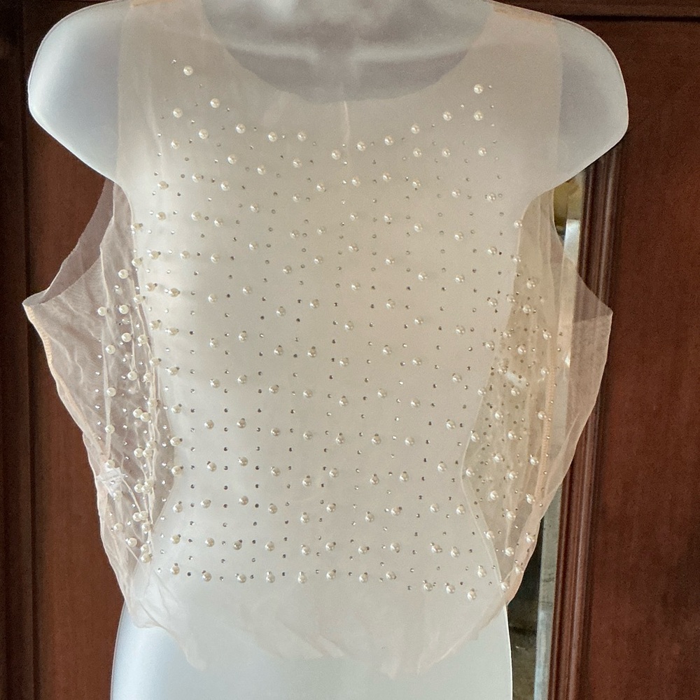 Stunning Sheer Ivory Beaded Sleeveless Top